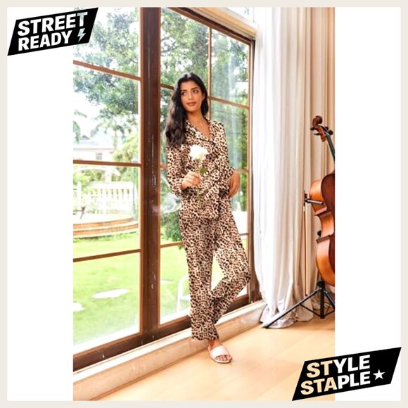 Satin Silk Pajama Set Long Sleeve Button Down Lounge Wear Soft - Picture 2 of 7